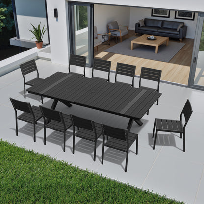 Crestlive Products Rectangular Aluminum Outdoor Dining Table with Umbrella Hole with Outdoor Stackable Dining Chair