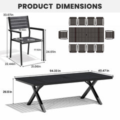 Aluminum Dining Set with Umbrella Hole & Stackable Chairs