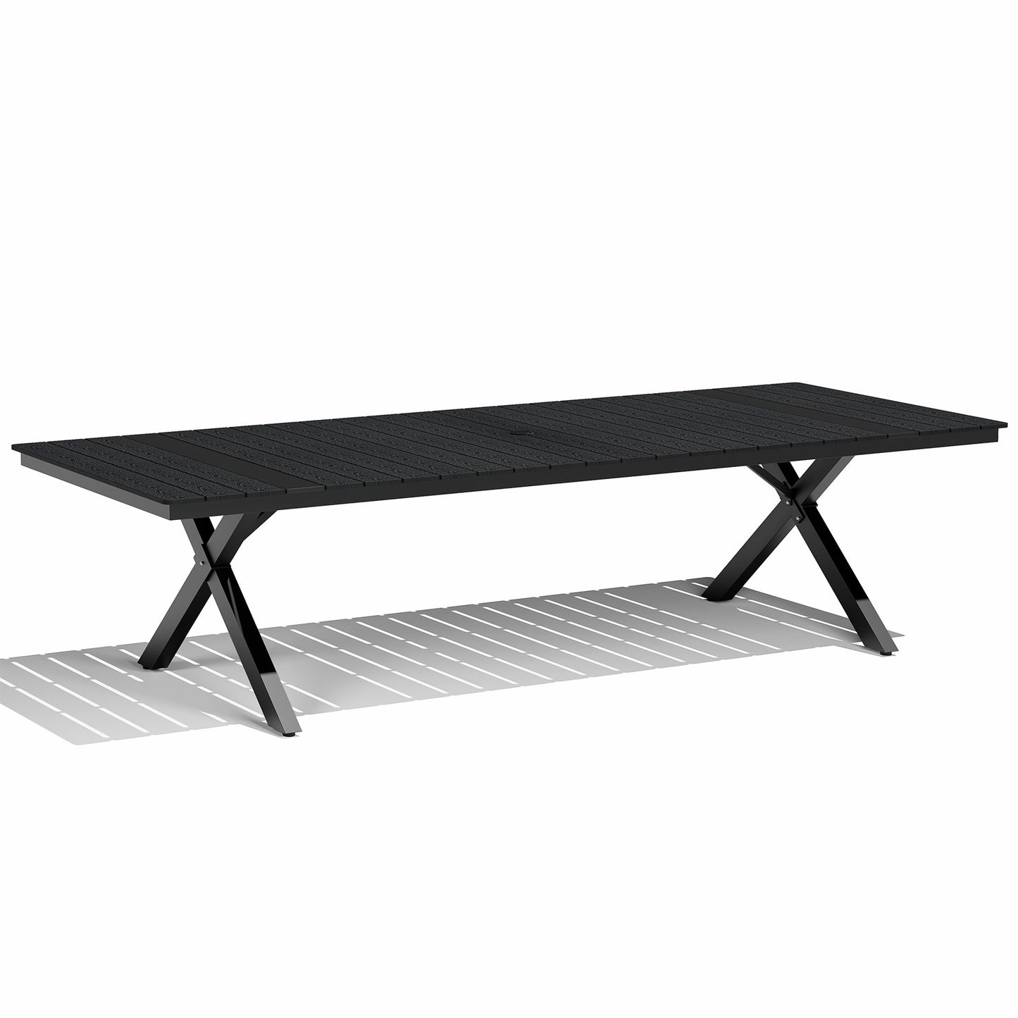 Crestlive Products Outdoor Aluminum Patio Dining Table for 6-12 with Umbrella Hole Waterproof Wood-Like Tabletop