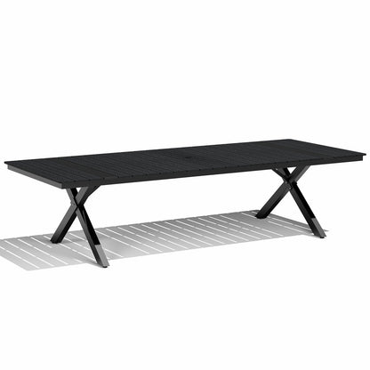Crestlive Products Outdoor Aluminum Patio Dining Table for 6-12 with Umbrella Hole Waterproof Wood-Like Tabletop