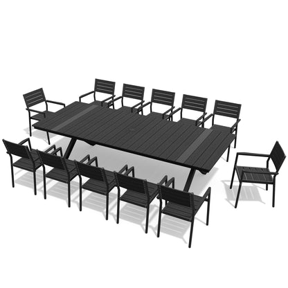 Crestlive Products Rectangular Aluminum Outdoor Dining Table with Umbrella Hole Outdoor with Stackable Dining Chair