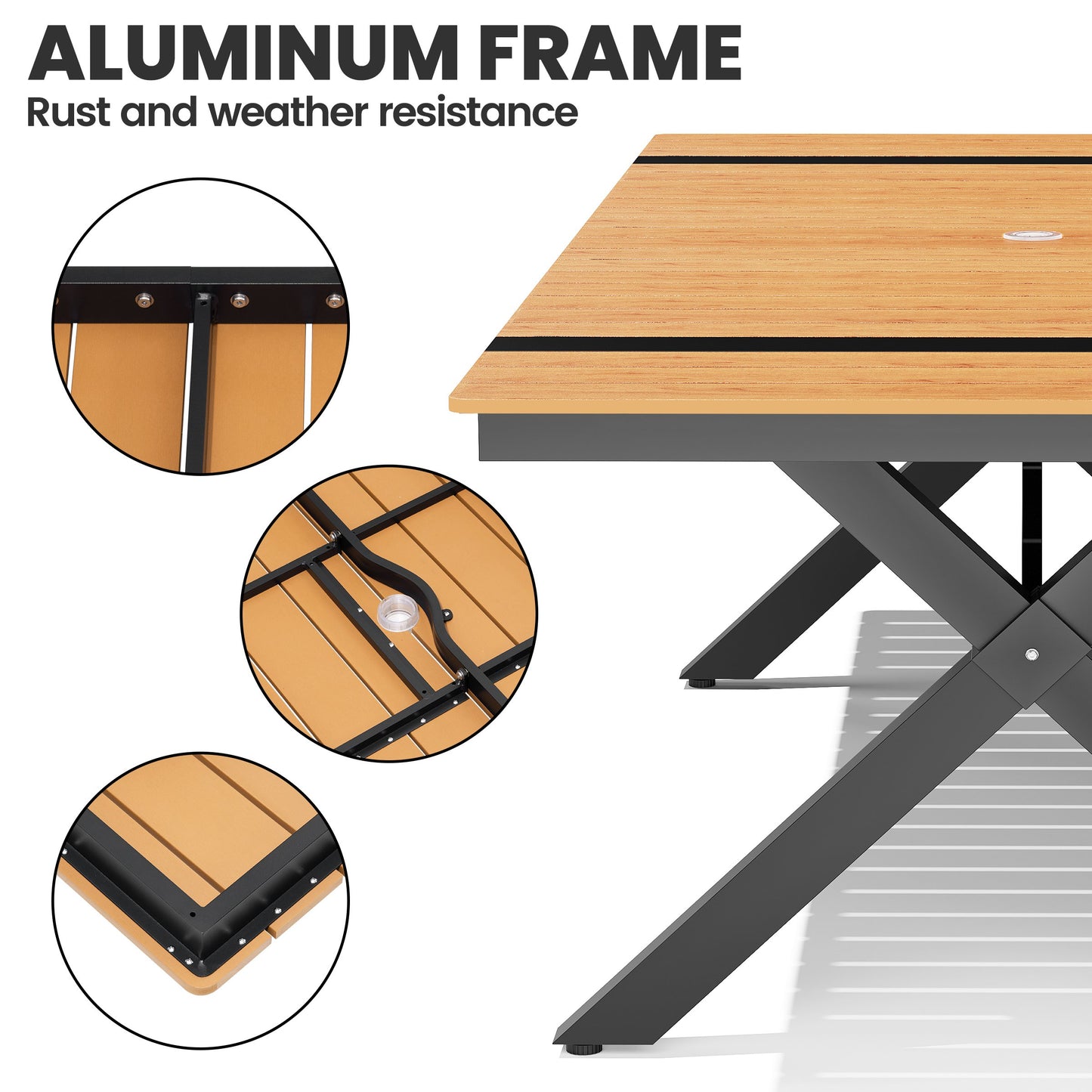 Crestlive Products Outdoor Dining Set Aluminum Table with Cushioned PE Rattan Chairs