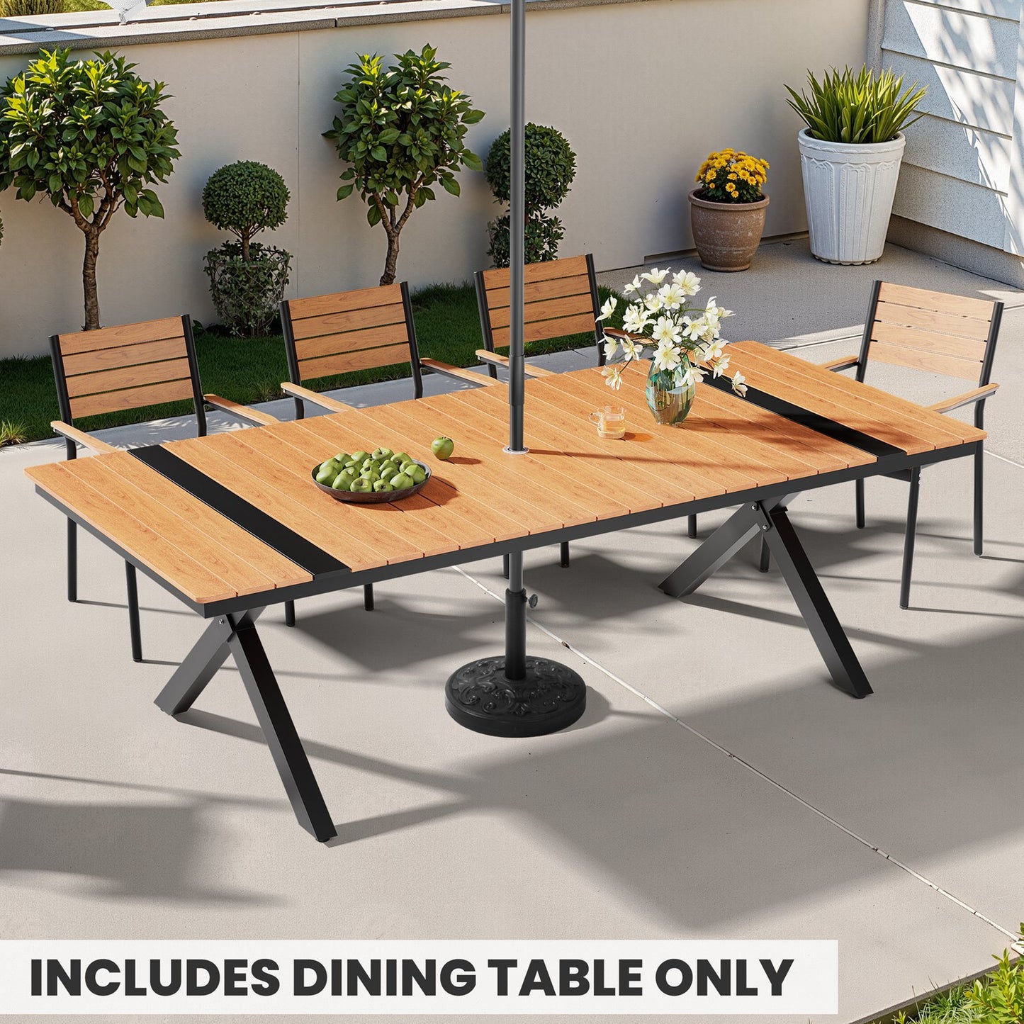 Crestlive Products 94 x 41 in. Rectangular Aluminum Outdoor Dining Table with Umbrella Hole