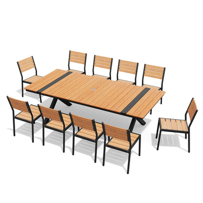 Crestlive Products Rectangular Aluminum Outdoor Dining Table with Umbrella Hole with Outdoor Stackable Dining Chair