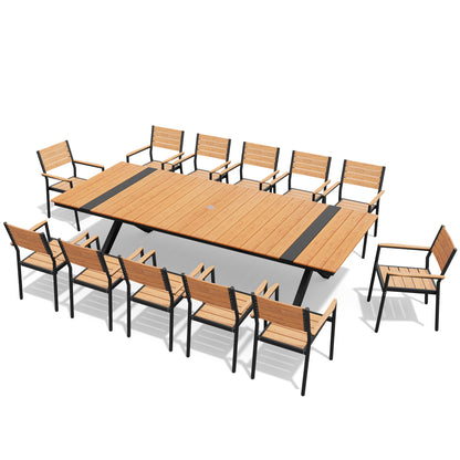 Crestlive Products Rectangular Aluminum Outdoor Dining Table with Umbrella Hole Outdoor with Stackable Dining Chair