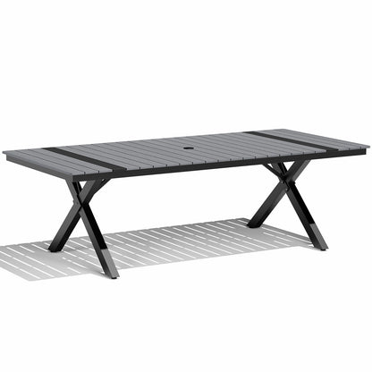 Crestlive Products Outdoor Aluminum Patio Dining Table for 6-12 with Umbrella Hole Waterproof Wood-Like Tabletop