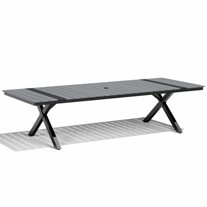 Crestlive Products Outdoor Aluminum Patio Dining Table for 6-12 with Umbrella Hole Waterproof Wood-Like Tabletop
