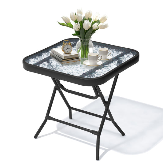 Crestlive Products 18 x 18 in. Foldable Metal Frame Square Glass Top Outdoor Side Table