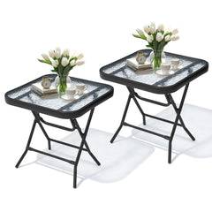 18x18" Foldable Square Glass Top Outdoor Side Table