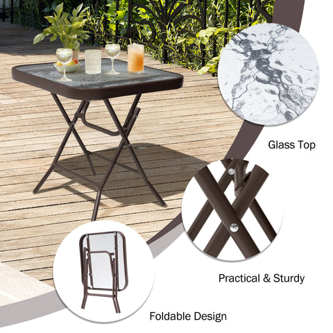 Crestlive Products 18 x 18 in. Foldable Metal Frame Square Glass Top Outdoor Side Table