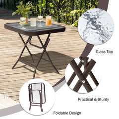 18x18" Foldable Square Glass Top Outdoor Side Table