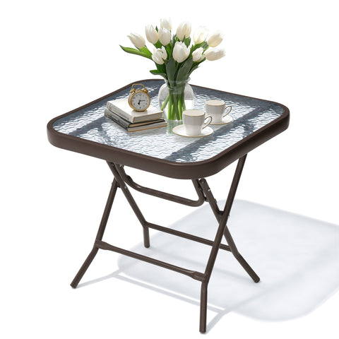 Crestlive Products 18 x 18 in. Foldable Metal Frame Square Glass Top Outdoor Side Table