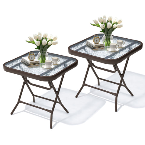 Crestlive Products 18 x 18 in. Foldable Metal Frame Square Glass Top Outdoor Side Table