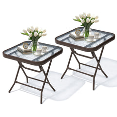 18x18" Foldable Square Glass Top Outdoor Side Table