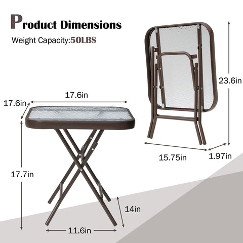 Crestlive Products 18 x 18 in. Foldable Metal Frame Square Glass Top Outdoor Side Table