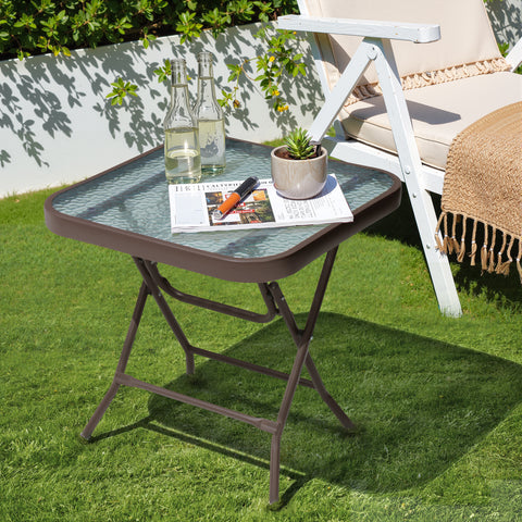 Crestlive Products 18 x 18 in. Foldable Metal Frame Square Glass Top Outdoor Side Table