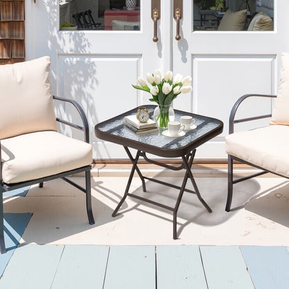 Crestlive Products 18 x 18 in. Foldable Metal Frame Square Glass Top Outdoor Side Table
