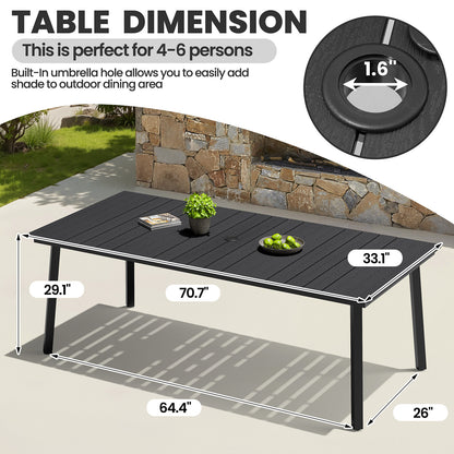 Crestlive Products 71 x 33 in. Rectangle Outdoor Patio Dining Table with Umbrella Hole