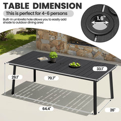 71x33" Outdoor Dining Table with Umbrella Hole