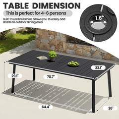 71x33" Outdoor Dining Table with Umbrella Hole