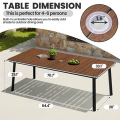 71x33" Outdoor Dining Table with Umbrella Hole