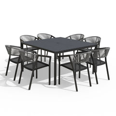 Aluminum Dining Set with Umbrella Hole & Chairs