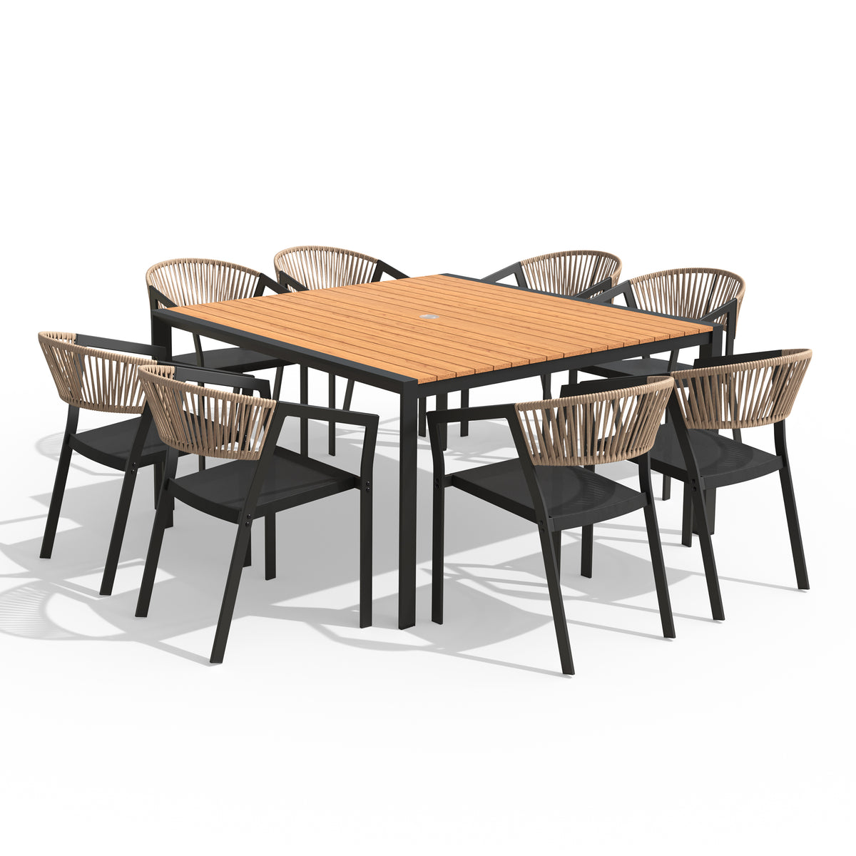 Aluminum Dining Set with Umbrella Hole & Chairs