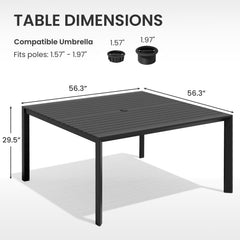 Square Aluminum Outdoor Dining Table with Umbrella Hole