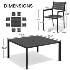 Aluminum Dining Set with Umbrella Hole & Chairs