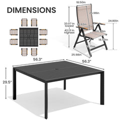 Aluminum Dining Set with Umbrella Hole & Chairs