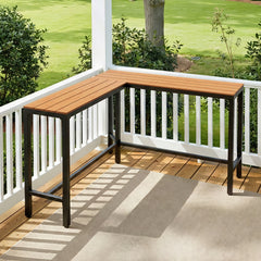 3-Piece Outdoor Bar Set with L-Shaped Wood-Plastic Table and Bar Chairs