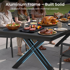 Aluminum Outdoor Dining Table with Light & Umbrella Hole