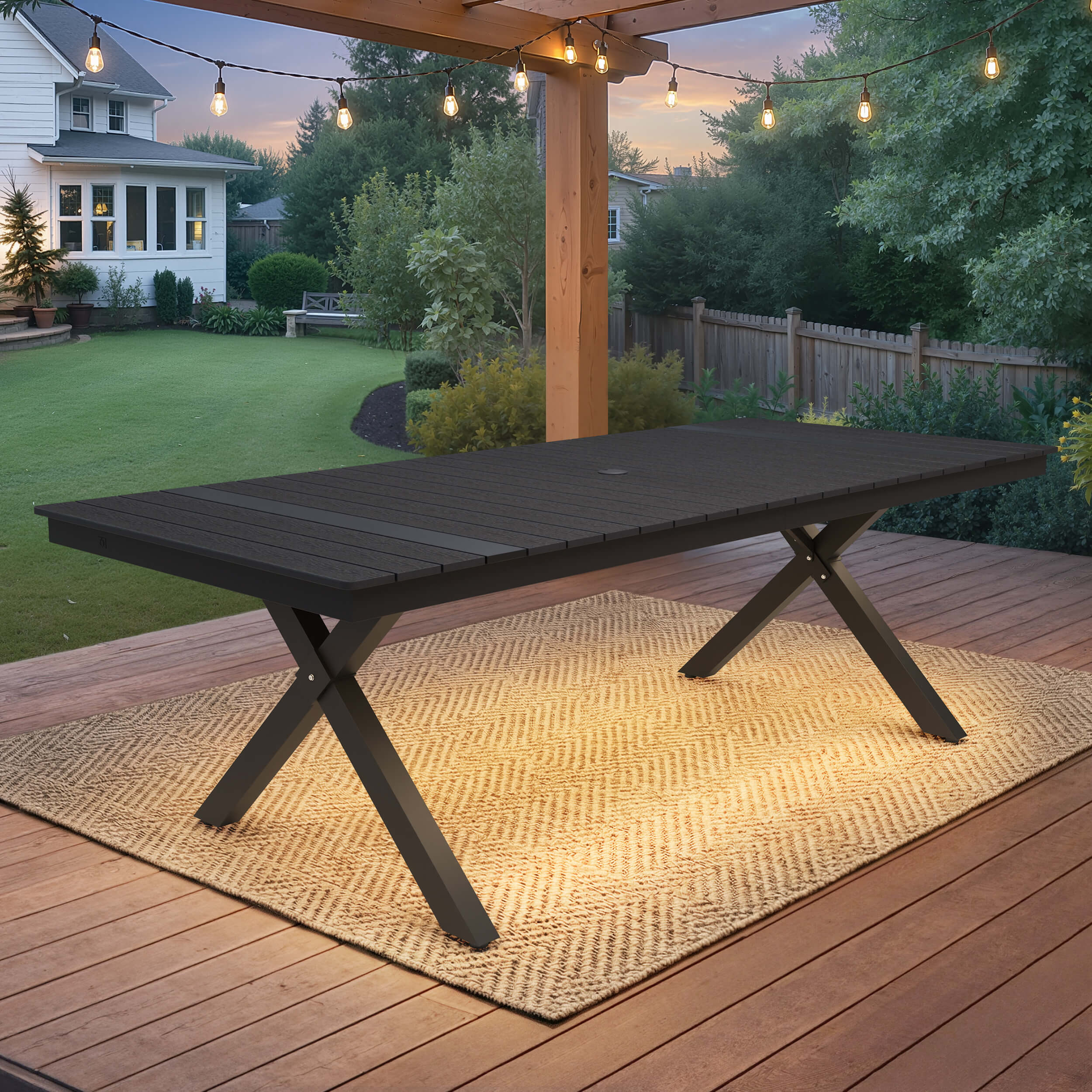Aluminum Outdoor Dining Table with Light & Umbrella Hole – CRESTLIVE PRODUCTS