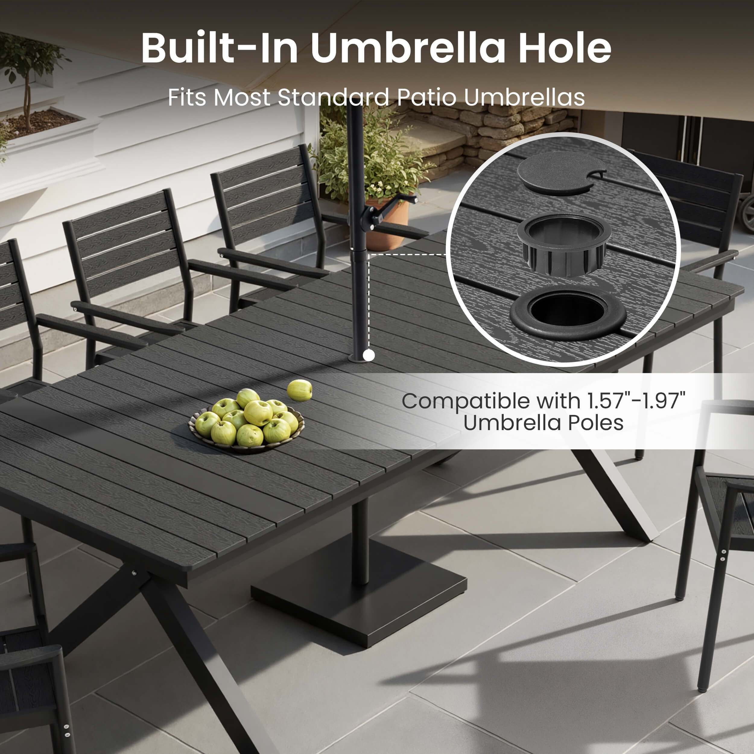 Aluminum Outdoor Dining Table with Light & Umbrella Hole – CRESTLIVE PRODUCTS