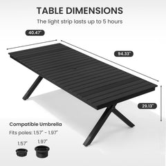 Aluminum Outdoor Dining Table with Light & Umbrella Hole