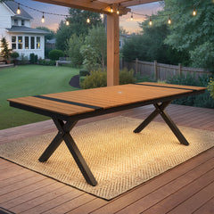 Aluminum Outdoor Dining Table with Light & Umbrella Hole