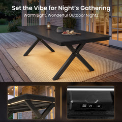 Aluminum Outdoor Dining Table with Light & Umbrella Hole