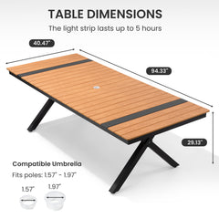 Aluminum Outdoor Dining Table with Light & Umbrella Hole