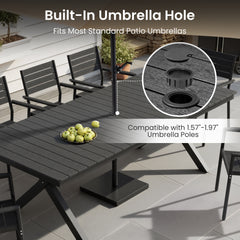 Aluminum Outdoor Dining Table with Light & Umbrella Hole