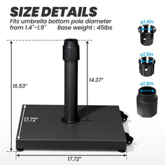 45 lbs Steel Market Umbrella Base with Cement Filling & Wheels