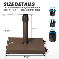 45 lbs Steel Market Umbrella Base with Cement Filling & Wheels