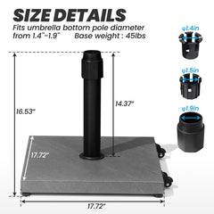 45 lbs Steel Market Umbrella Base with Cement Filling & Wheels