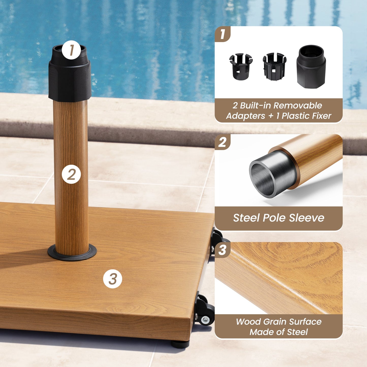 Crestlive Products 42lbs Patio Umbrella Base with Wheels Heavy Duty for Outdoor Use Wind-Resistant Design
