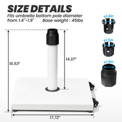 45 lbs Steel Market Umbrella Base with Cement Filling & Wheels
