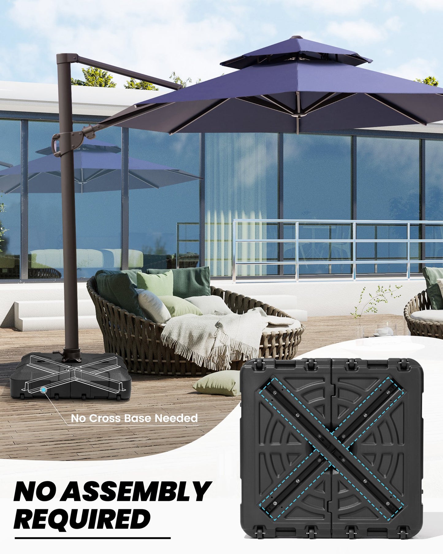 Crestlive Products Fillable Patio Offset Cantilever Umbrella Base with Wheels