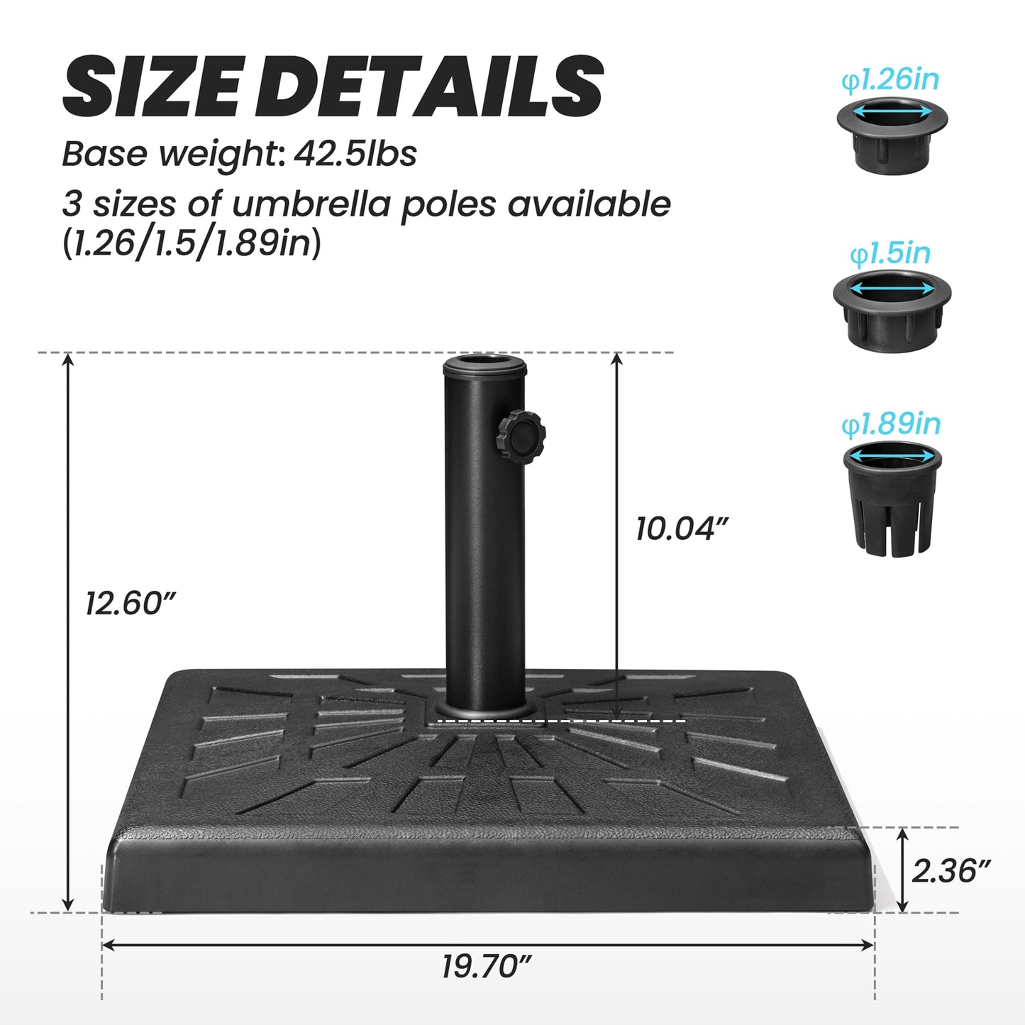 Crestlive Products 42lbs HDPE Market Umbrella base Cement Filling Black Patio Umbrella Base