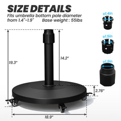 55 lbs Patio Umbrella Base with Wheels