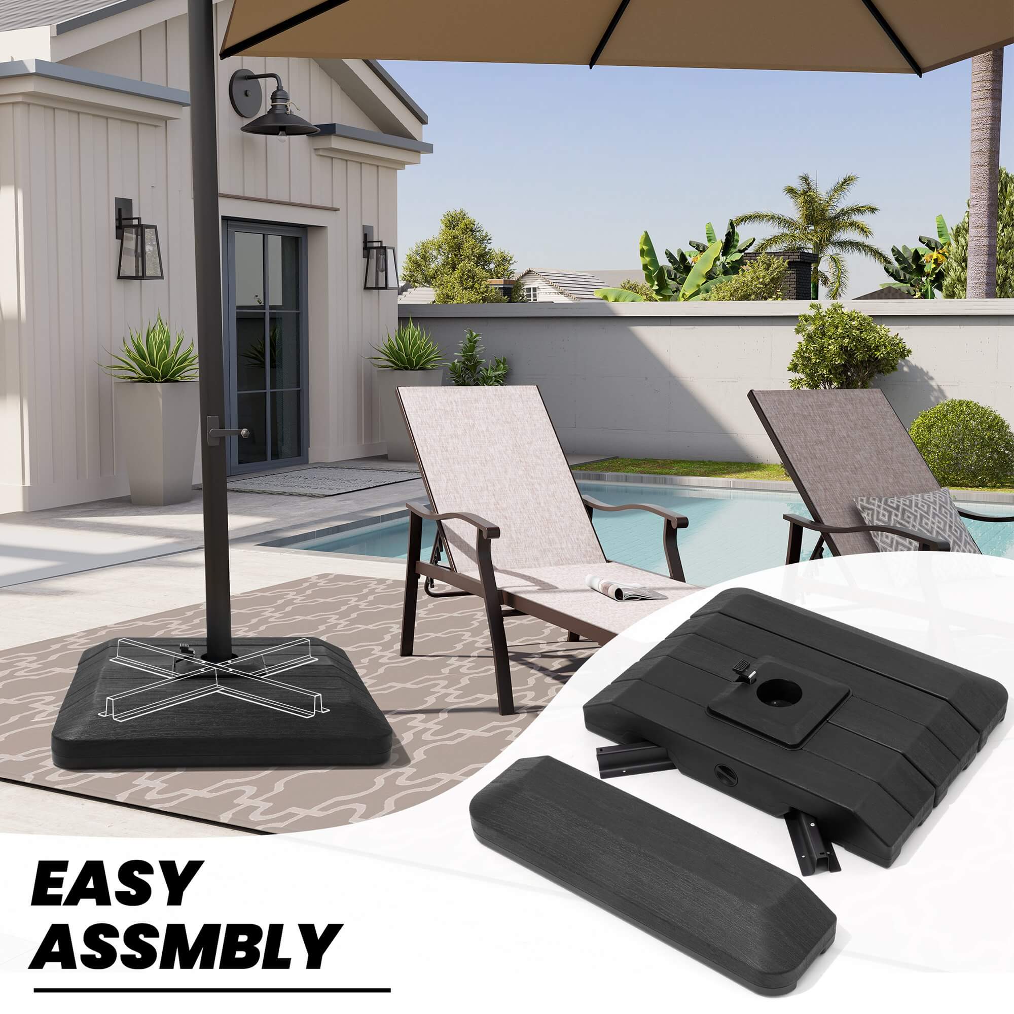 4-piece cantilever offset patio umbrella stand 240 lbs 4-Piece Square Cantilever Umbrella Base