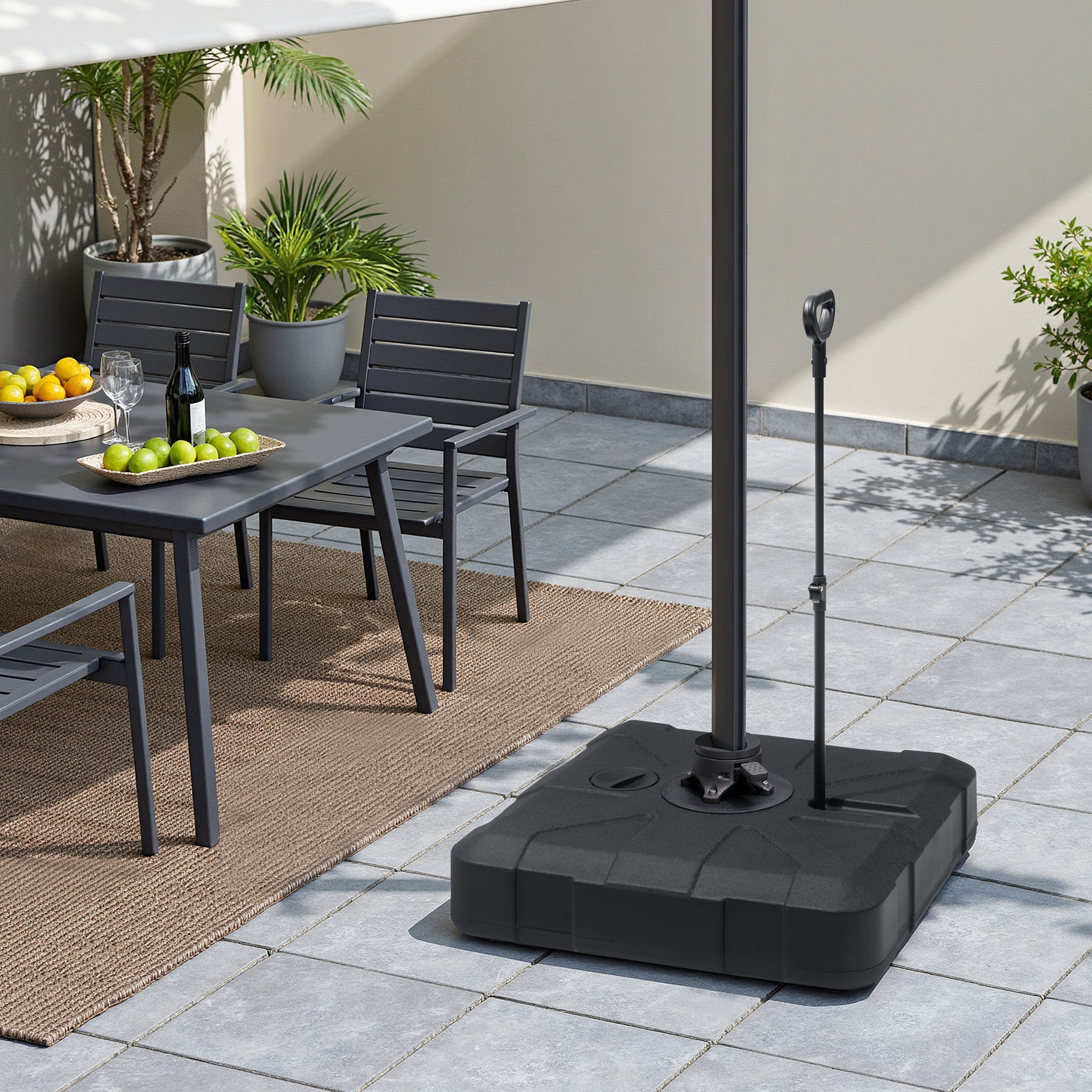 free standing patio umbrella with weighted base 43 lbs duty rib configuration that provides superior stability compared to standard market models Heavy Duty 350 LBS Water