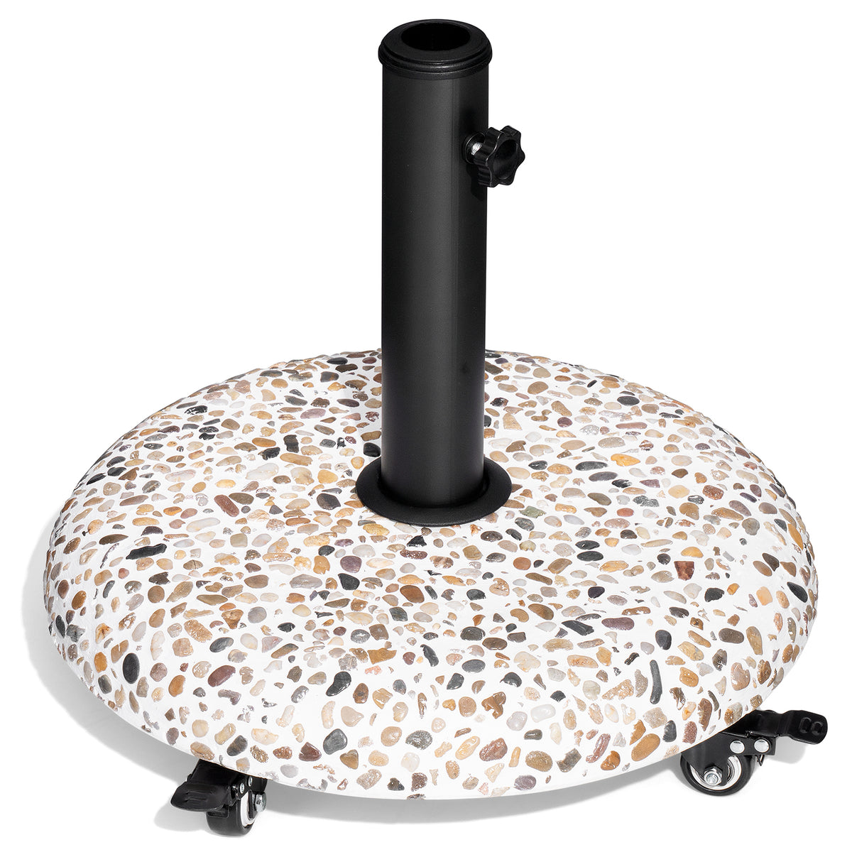 45 lbs Concrete-Cobble Patio Umbrella Base with Swivel Wheels & Adjustable Knob